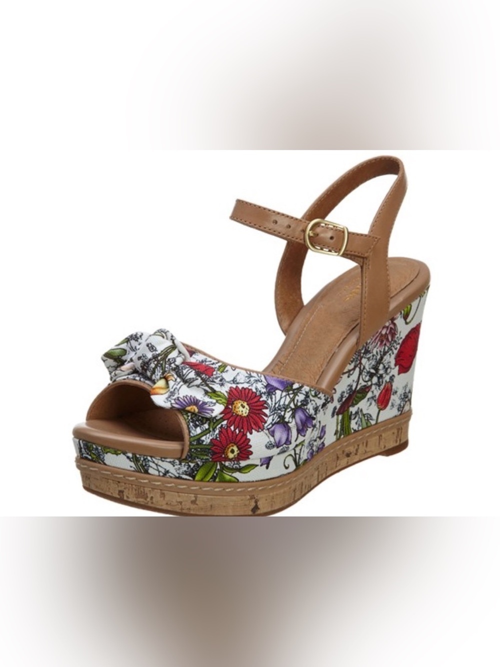 Clarks Floral Canvas Wedge Sandals with Tan Straps